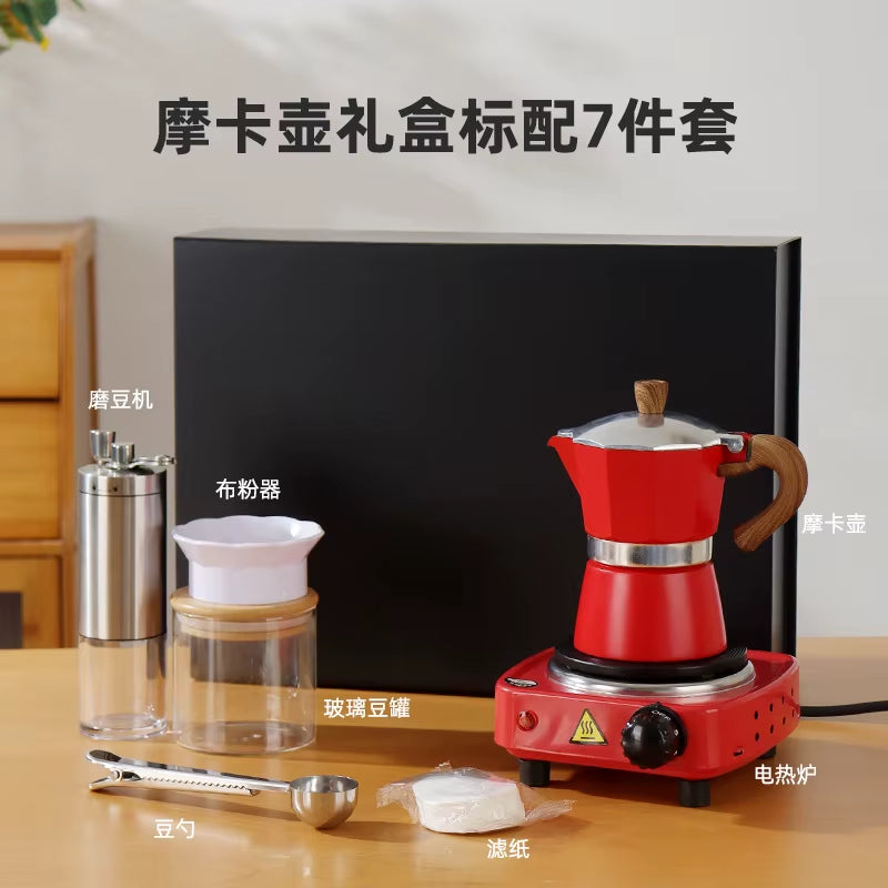 High-Grade Moka Pot Hand Coffee Maker with Double Valve Manual Power Source Gift for Coffee Lovers Coffee Bean Grinder