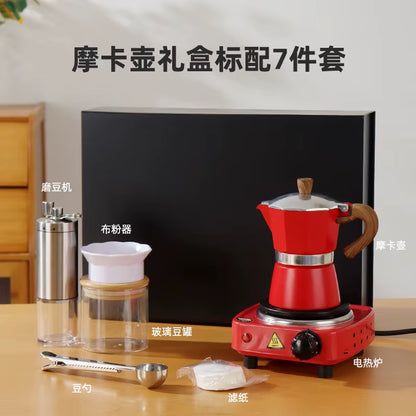 High-Grade Moka Pot Hand Coffee Maker with Double Valve Manual Power Source Gift for Coffee Lovers Coffee Bean Grinder