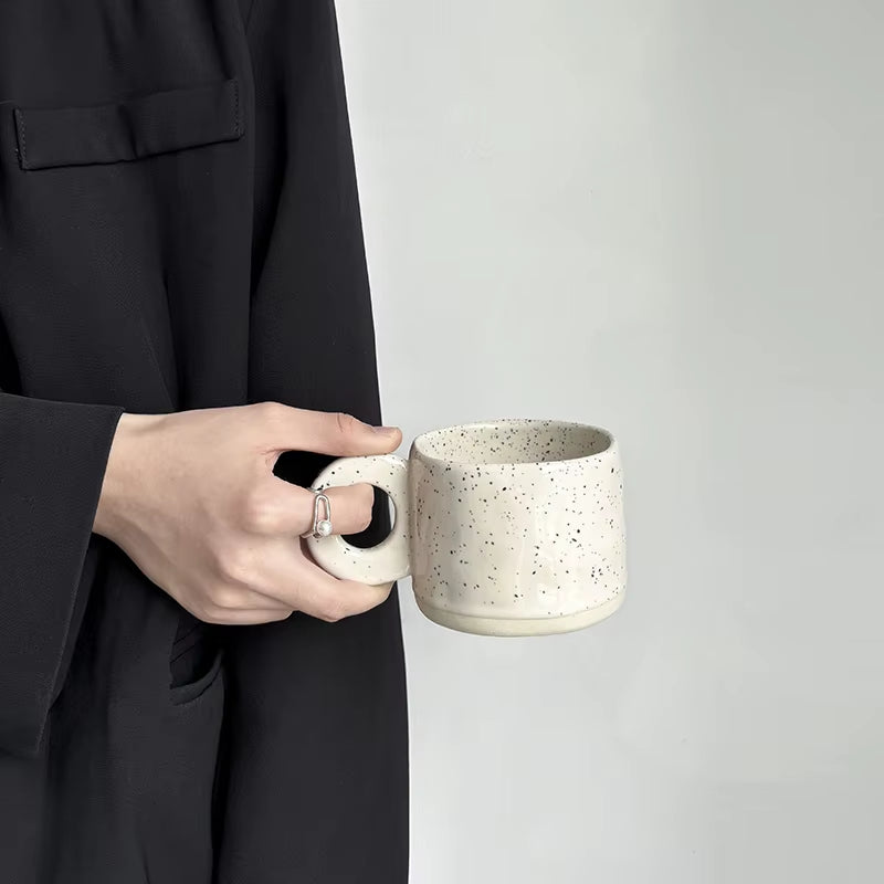 Bloomsip Nordic Speckled Ceramic Funny Coffee Cups Ring Handle Ink Dot Porcelain Food Grade Mug Wholesale Custom Logo Aesthetic