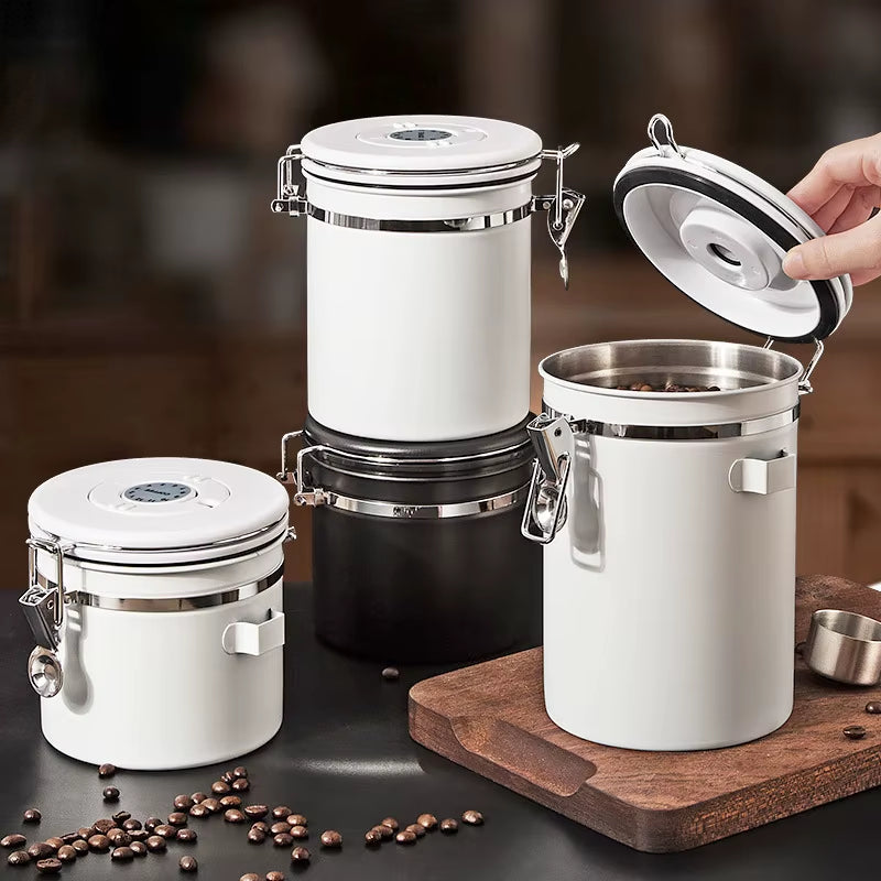 Airtight Stainless Steel Food Storage Canisters for Coffee, Tea, Flour, Cereal, and Sugar with Scoop and Date Tracker