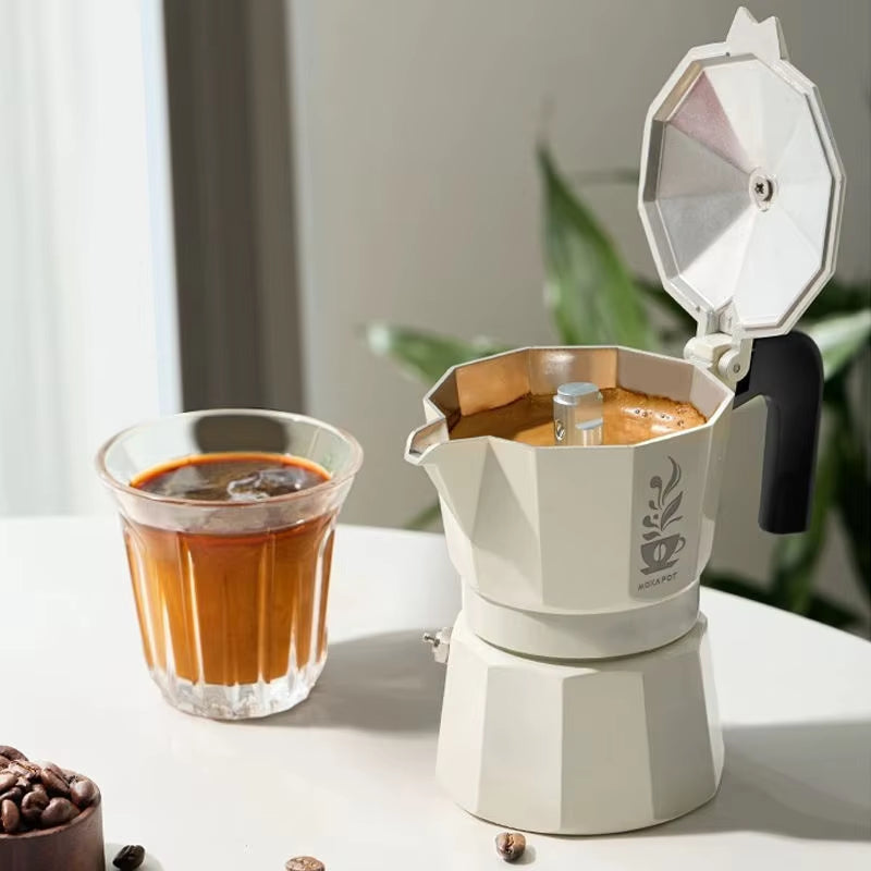 Aluminum Alloy Moka Pot Double Valve Coffee Maker Handheld Portable Mini Moka Pot for Brewing Coffee