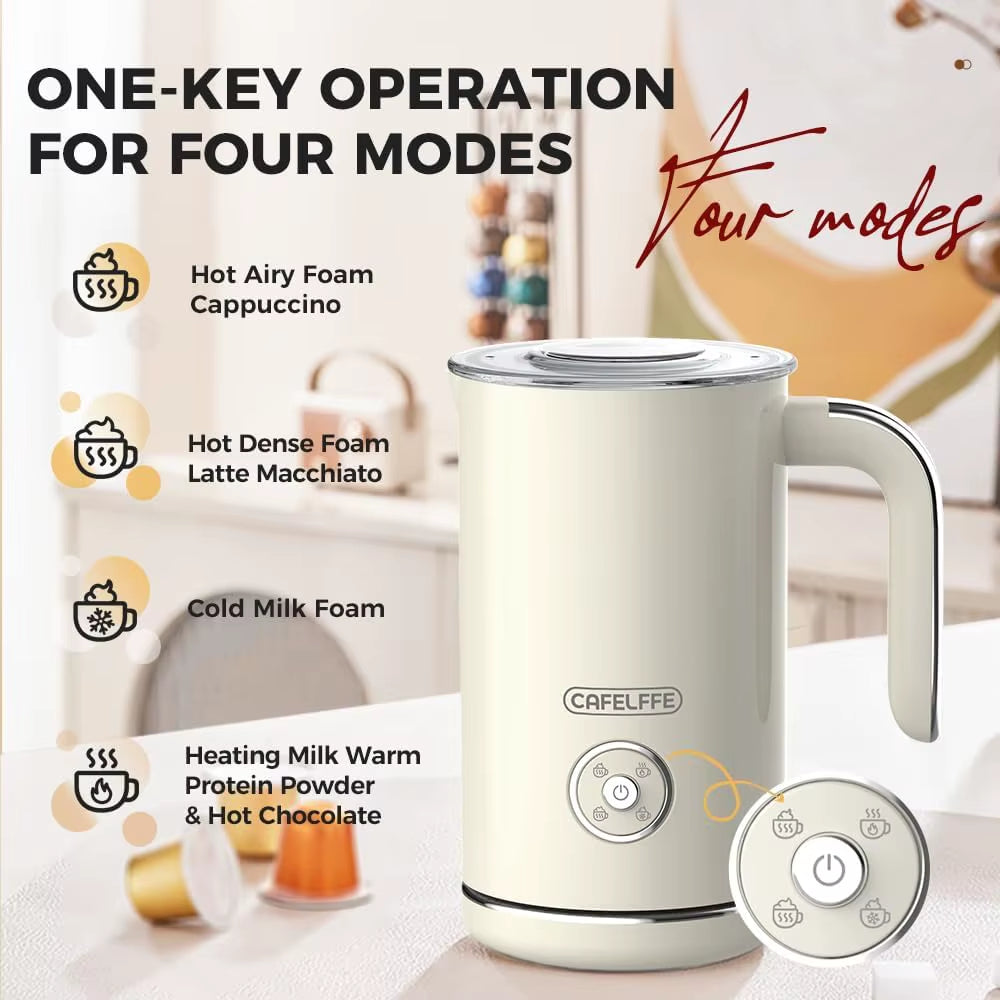 Stainless Steel Electric Milk Frother with Automatic Stop and One-Touch Control for Home and Office Use