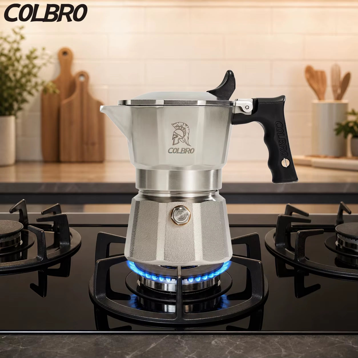 COLBRO Stainless Steel Portable Moka Pot Coffee Maker Set with Dosing Ring Funnel & Tamper All-In-One Home Barista Espresso Kit