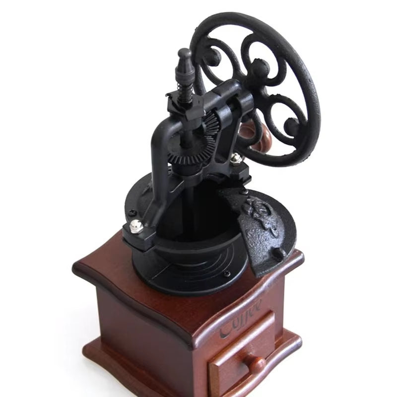 Manual Wooden Coffee Grinder - Retro Ferris Wheel Hand Crank Coffee Mill for Kitchen Use