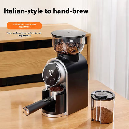 Electric Italian Coffee Bean Grinder with Smart Screen Display and Adjustable Thickness for Home Use
