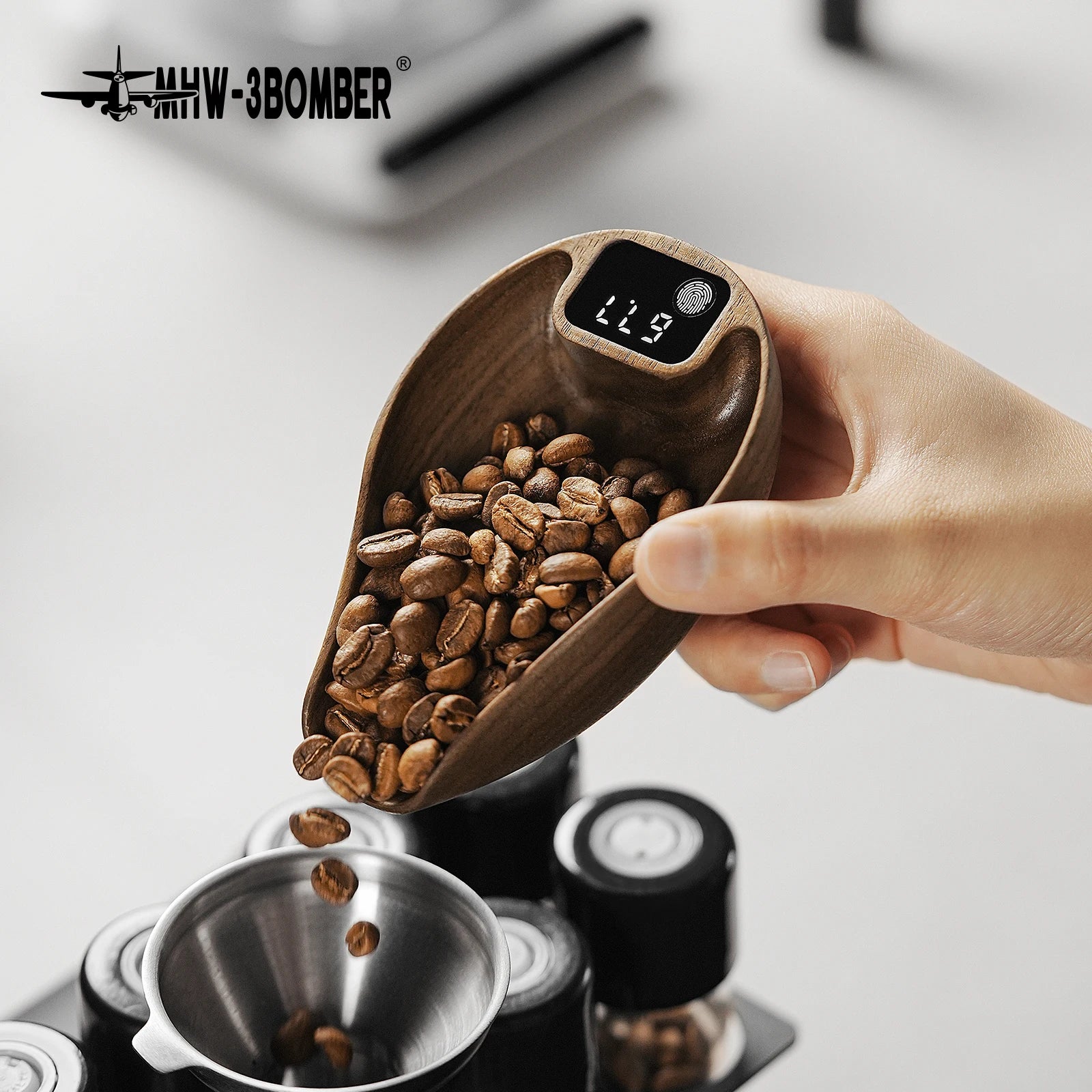 Rechargeable Digital Coffee Scale with 0.3G Precision and Wooden Finish, Includes Spray Bottle Barista Tool