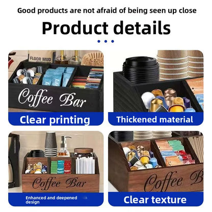 Modern Minimalist Wooden Coffee Cup and Teabag Storage Box with Dividers for Office Desktop Organization