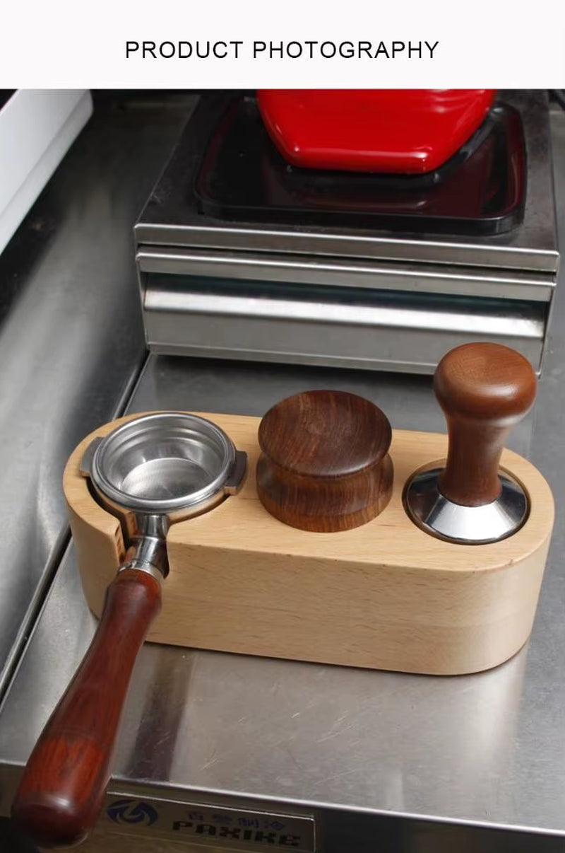 MOJAE 51mm Wooden Coffee Tamper Station with Three Holes - Coffee Tool Holder