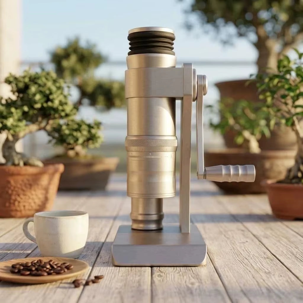 Titanium-Coated 63mm Ghost Tooth Conical Burr Manual Coffee Grinder for Home and Outdoor Use