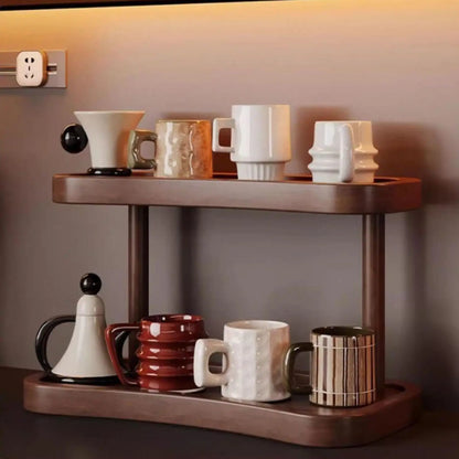 2-Tier Wooden Desktop Organizer for Cosmetics, Beverage Mugs, and Fragrance Display