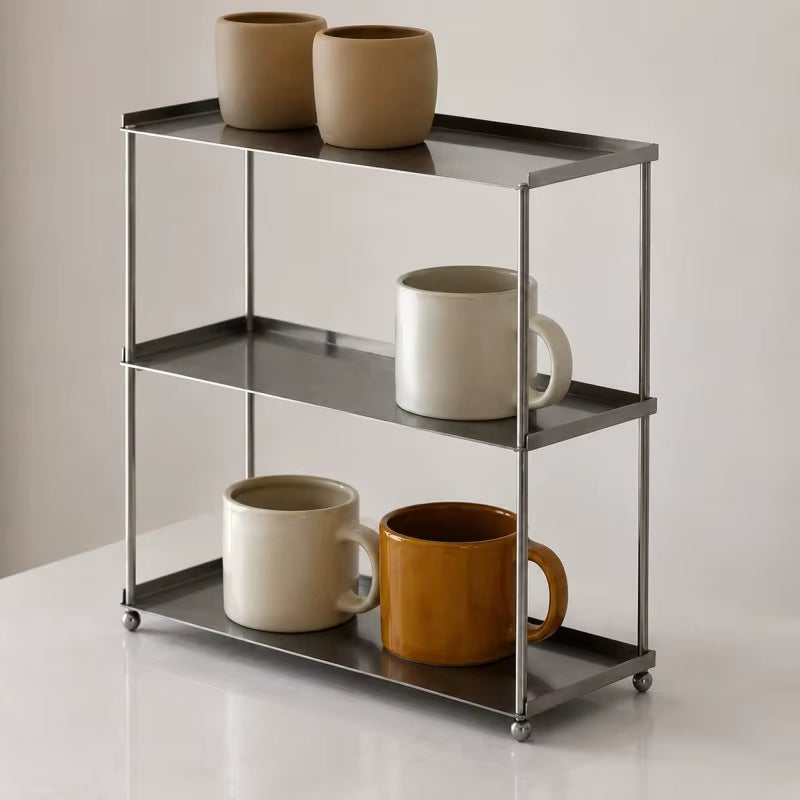 Contemporary Stainless Steel 3-Tier Coffee Mug Rack - Durable Countertop Cup Storage Shelf for Kitchen and Coffee Bar (38x14x33 cm)