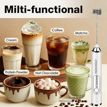 Automatic USB Rechargeable Stainless Steel Handheld Milk Frother and Coffee Mixer - Electric Matcha Whisk and Foam Maker M005