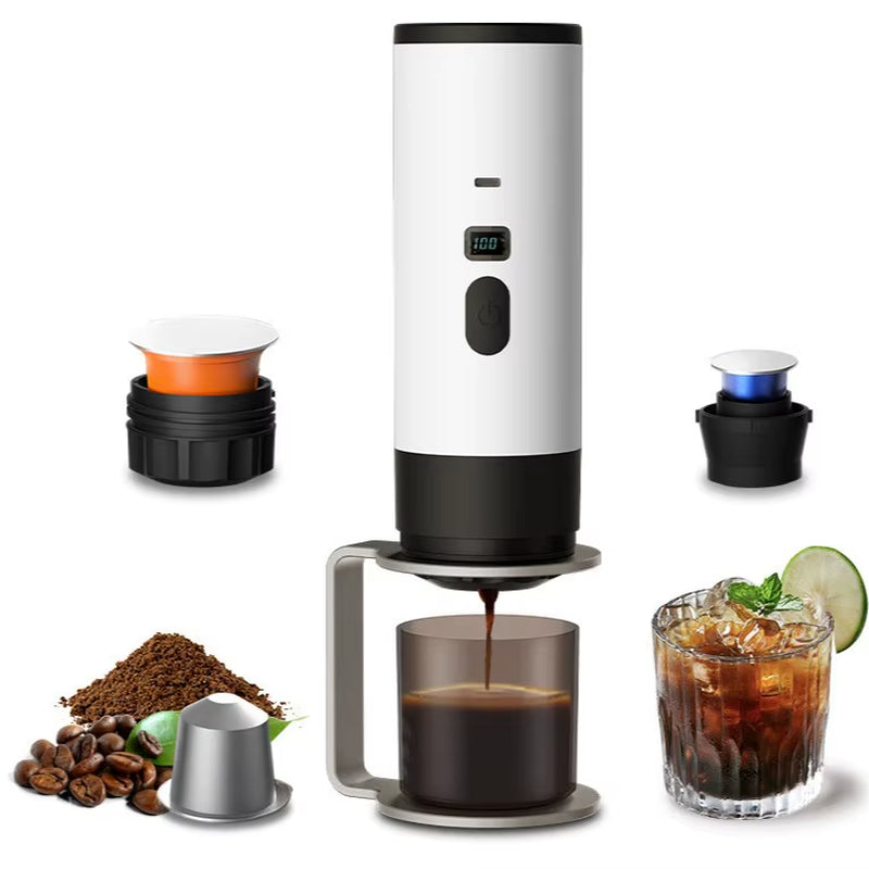 Portable Electric Espresso Machine - 2-in-1 USB Rechargeable 7800mAh Coffee Maker for Hiking, Camping, and Car Use