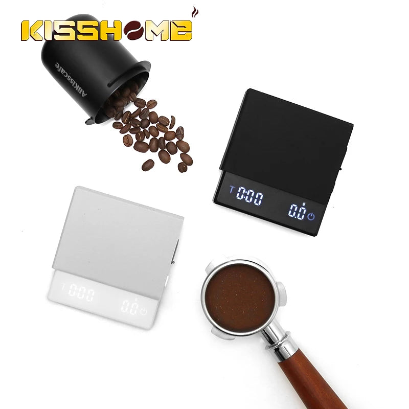 Alikiss Cafe High Precision Digital Coffee Scale - Electronic Measuring Tool for Espresso and Barista Applications (0.1g Accuracy)