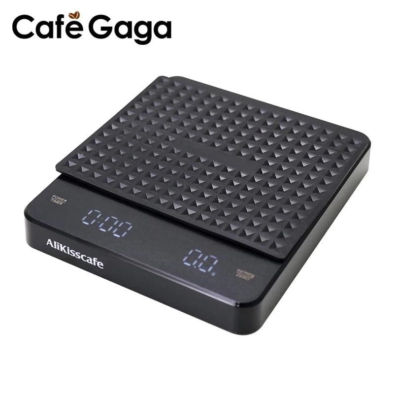 Alikisscafe Professional Digital Coffee Scale with Timer - Rechargeable USB Scale with Precision Mat (0.1g Accuracy)