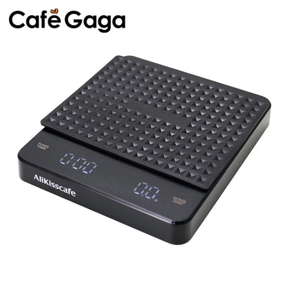 Alikisscafe Professional Digital Coffee Scale with Timer - Rechargeable USB Scale with Precision Mat (0.1g Accuracy)