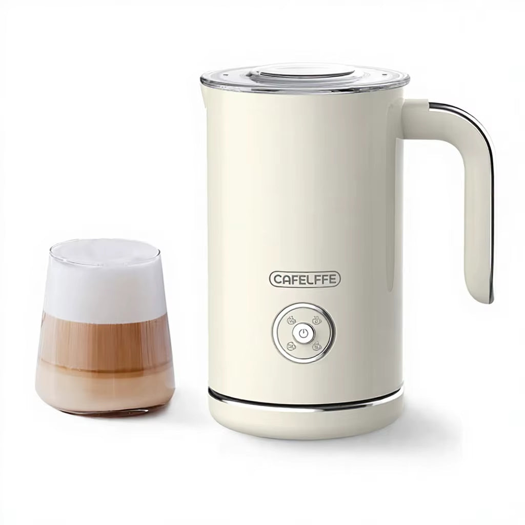 Stainless Steel Electric Milk Frother with Automatic Stop and One-Touch Control for Home and Office Use