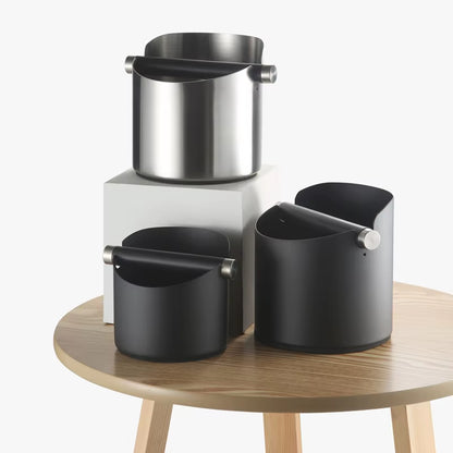 Round Square Stainless Steel Coffee Grounds Knock Box Bucket with Removable Knock Bar and Non-Slip Base Accessories