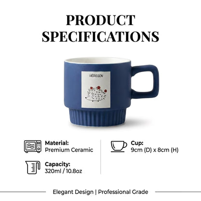 Wholesale Blue Hedgehog Ceramic Coffee Cups Ribbed Base Square Handle Porcelain Food Grade Mugs OEM Custom Logo Bulk Order Gift