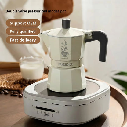 Aluminum Alloy Moka Pot Double Valve Coffee Maker Handheld Portable Mini Moka Pot for Brewing Coffee