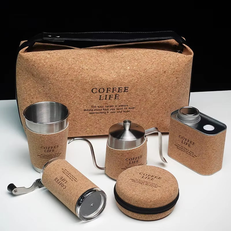 Vintage Style Coffee Grinder Gift Set Hand Drip Moka Pot Outdoor Travel Coffee Cup 304 Stainless Steel Customizable Gift Box