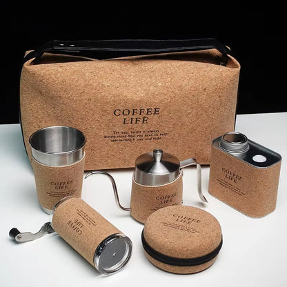 Vintage Style Coffee Grinder Gift Set Hand Drip Moka Pot Outdoor Travel Coffee Cup 304 Stainless Steel Customizable Gift Box