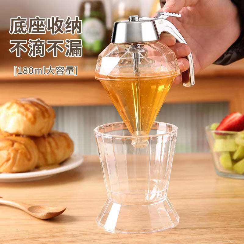 180ML Diamond Honey Dispenser - No Drip Syrup Jar for Home Cooking and Baking, Plastic Storage Container