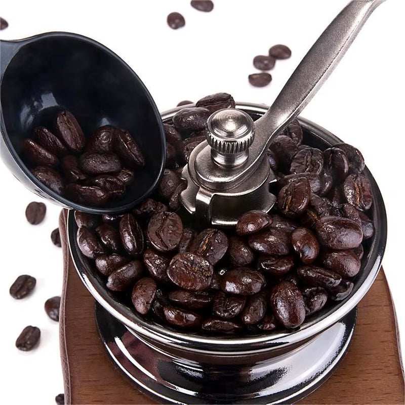 Manual Ceramic Core Coffee Grinder with Retro Beech Wood Design for Cafés