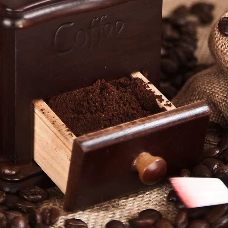Manual Ceramic Core Coffee Grinder with Retro Beech Wood Design for Cafés