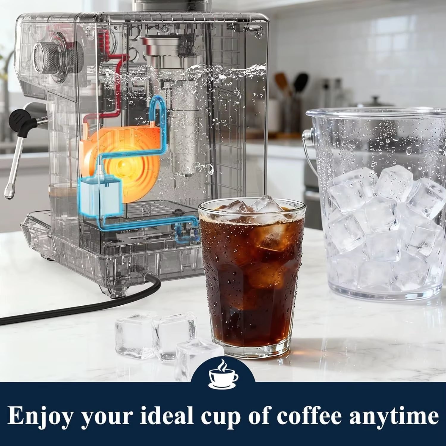 CAFELFFE MK-903 Espresso Machine with Integrated Grinder, Milk Frother, Cold Extraction, Touchscreen Control, 1500W - Ideal for Home and Office Use