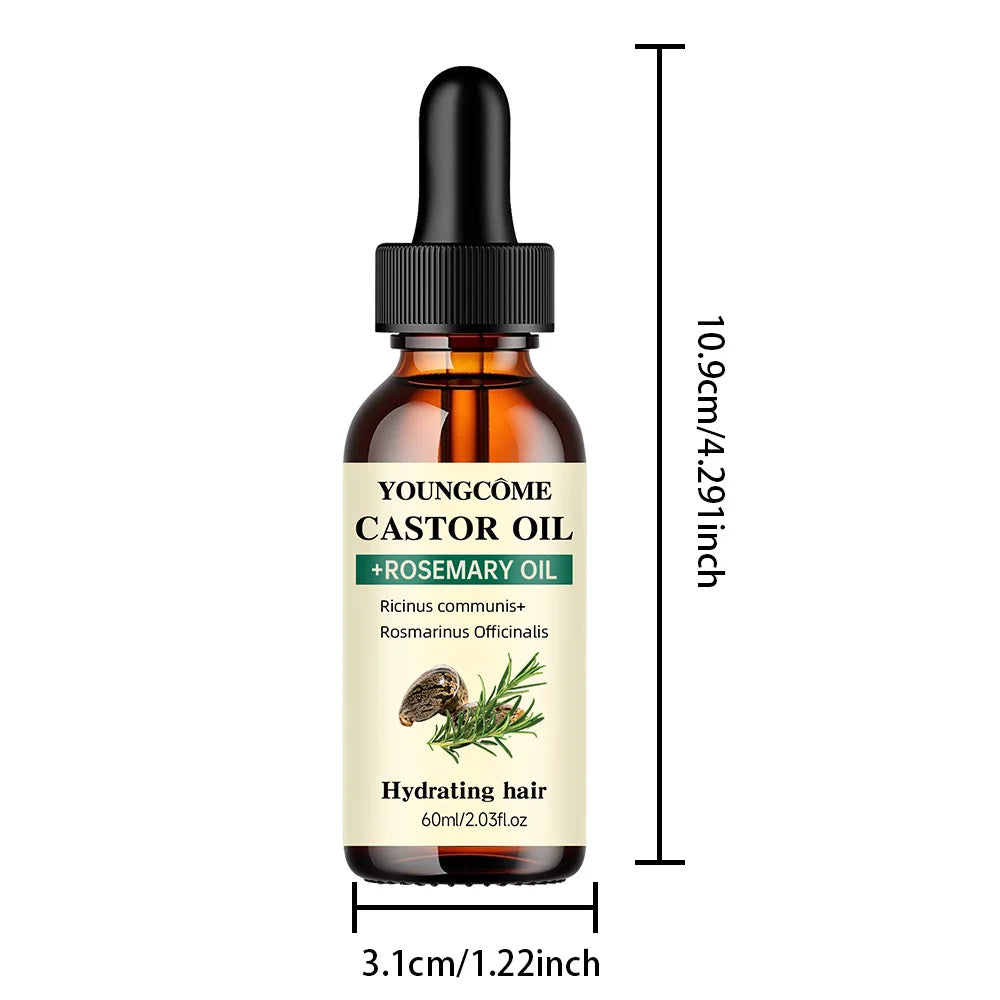 Castor Oil and Rosemary Oil Blend for Improved Hair Growth, Thickness, and Luster - Minimizes Hair Loss and Split Ends