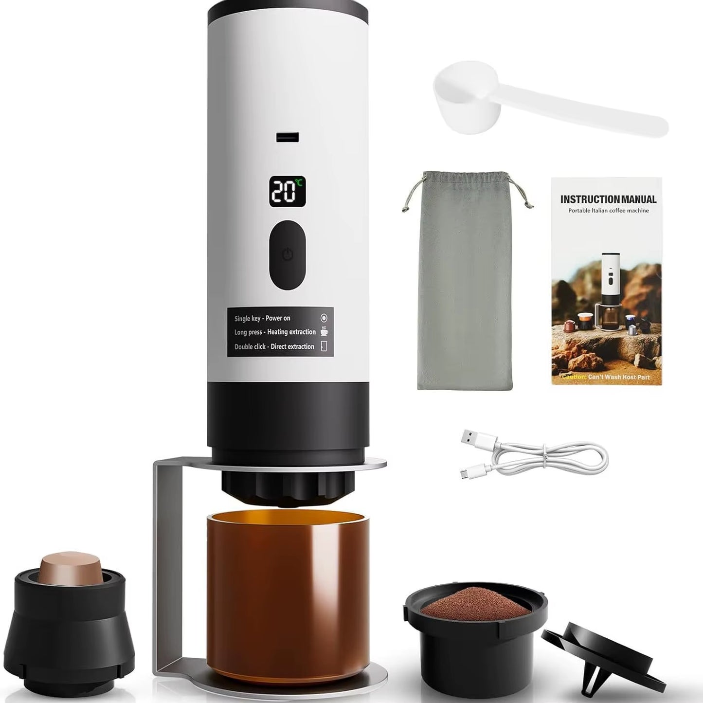Portable Electric Espresso Machine - 2-in-1 USB Rechargeable 7800mAh Coffee Maker for Hiking, Camping, and Car Use