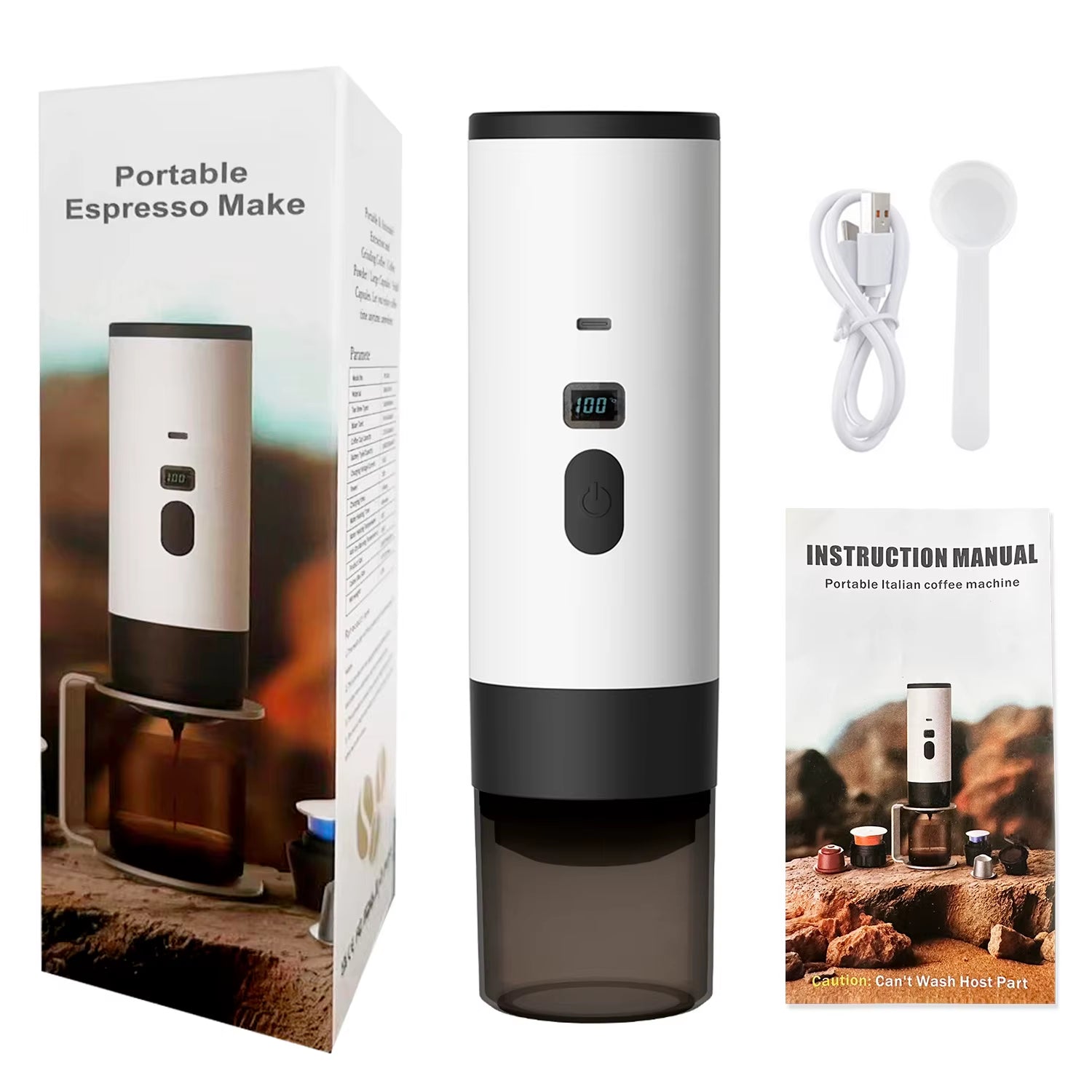 Portable Electric Espresso Machine - 2-in-1 USB Rechargeable 7800mAh Coffee Maker for Hiking, Camping, and Car Use
