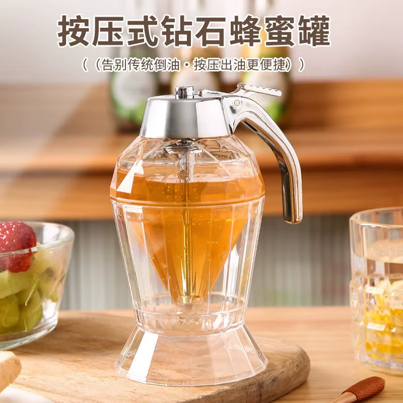 180ML Diamond Honey Dispenser - No Drip Syrup Jar for Home Cooking and Baking, Plastic Storage Container
