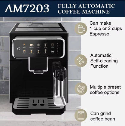 15 Bar Super Automatic Espresso Machine, 120V Smart Coffee Maker with Grinder & Milk Frother, Touch Screen, 1.5L Tank, Silver
