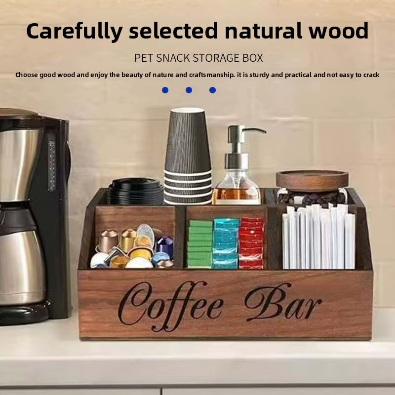 Modern Minimalist Wooden Coffee Cup and Teabag Storage Box with Dividers for Office Desktop Organization