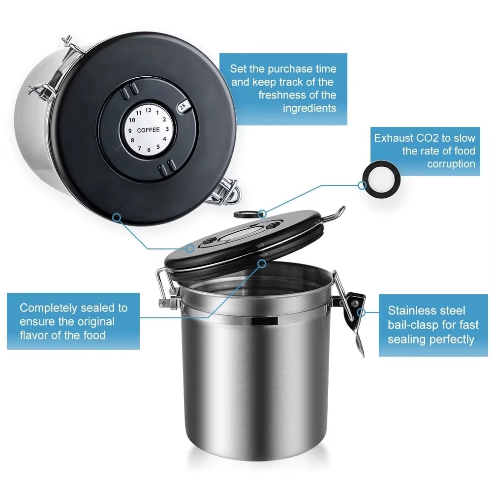 Airtight Stainless Steel Food Storage Canisters for Coffee, Tea, Flour, Cereal, and Sugar with Scoop and Date Tracker