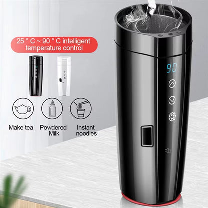 Portable Electric Car Kettle with Adjustable Temperature Control and Dry Burn Protection for Coffee and Tea