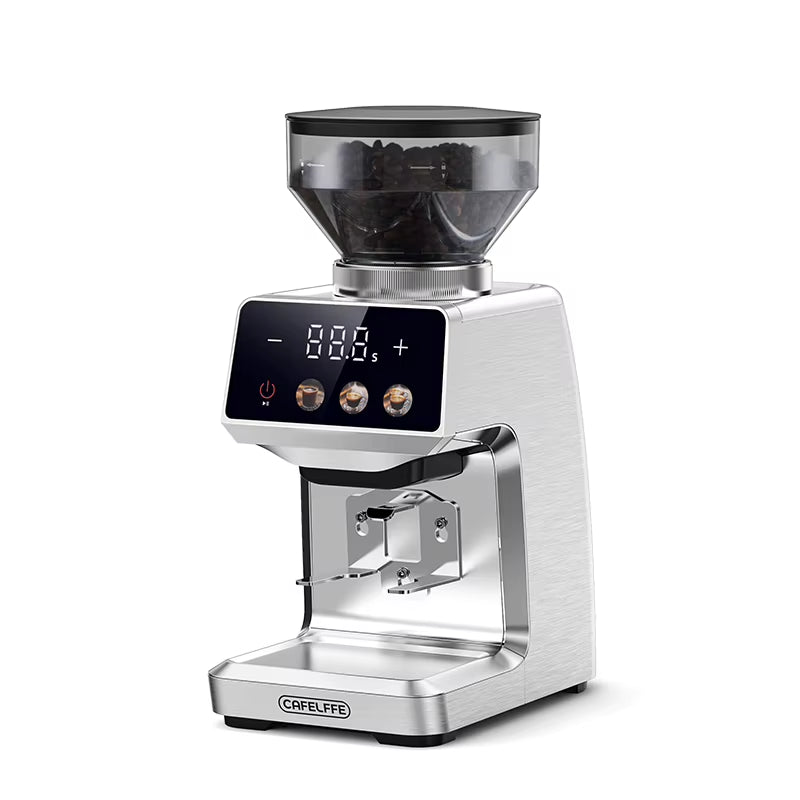 Electric Portable Coffee Grinder with Stainless Steel Burrs, 51mm/58mm, Electronic Timer, 250g Capacity