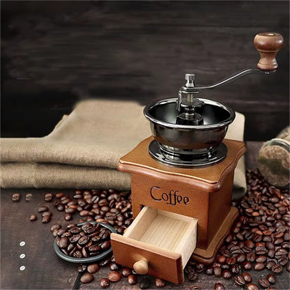 Manual Ceramic Core Coffee Grinder with Retro Beech Wood Design for Cafés