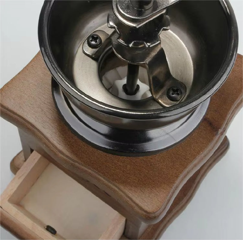 Manual Ceramic Core Coffee Grinder with Retro Beech Wood Design for Cafés