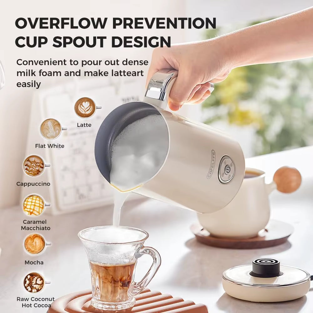 Stainless Steel Electric Milk Frother with Automatic Stop and One-Touch Control for Home and Office Use