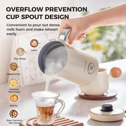 Stainless Steel Electric Milk Frother with Automatic Stop and One-Touch Control for Home and Office Use