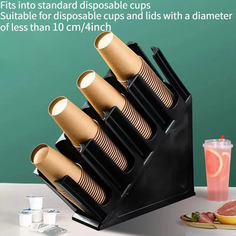 WOOJACK 4-Grid Slanted Cup Holder for Countertops - Versatile Dispenser and Lid Storage Rack for Coffee, Milk, and Tea Shops, Suitable for Home and Commercial Use
