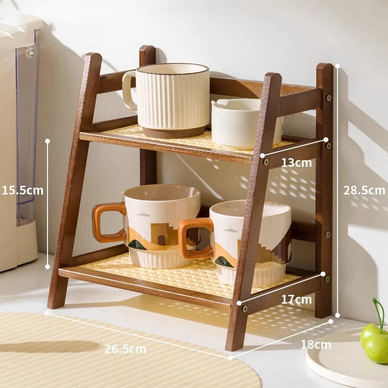 2-Tier Bamboo Countertop Organizer for Coffee Cups - Elegant Storage Solution for Hospitality, Residential, and Culinary Spaces