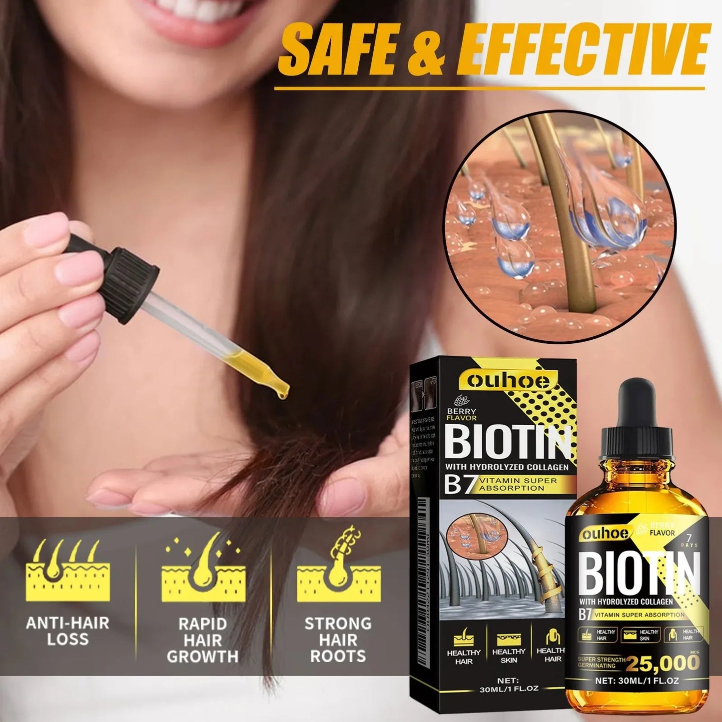 Collagen B7 Vitamin Hair Growth Essential Oil - Scalp Treatment Set for Optimal Hair Nourishment and Loss Prevention for Men and Women
